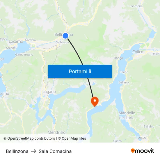 Bellinzona to Sala Comacina map