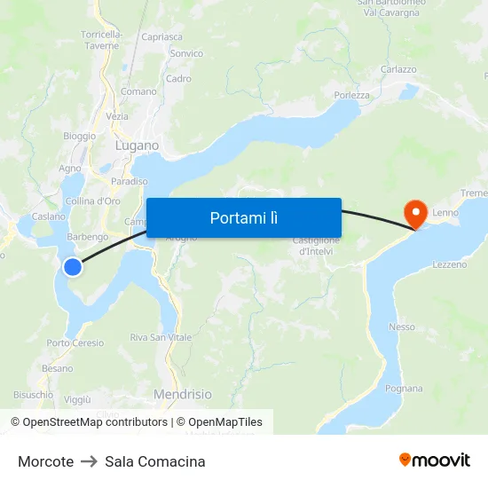 Morcote to Sala Comacina map