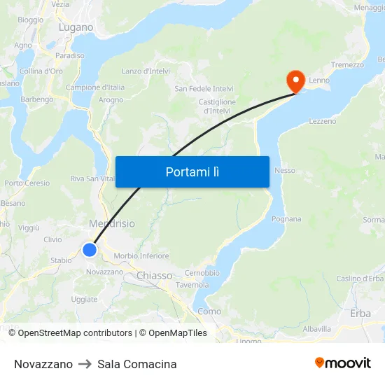 Novazzano to Sala Comacina map