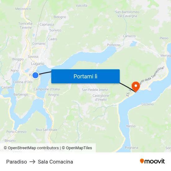Paradiso to Sala Comacina map