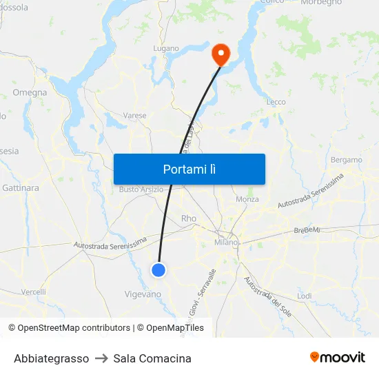 Abbiategrasso to Sala Comacina map