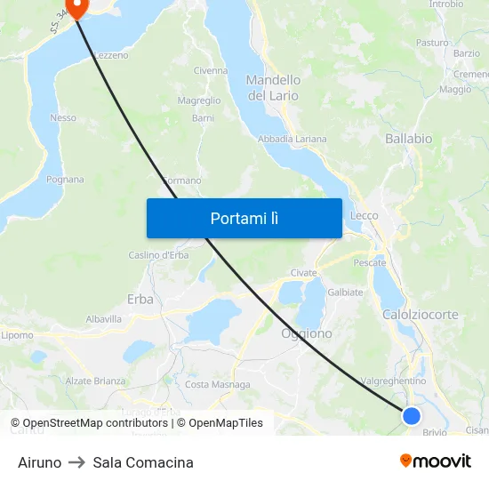 Airuno to Sala Comacina map