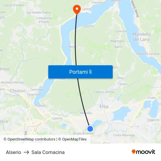 Alserio to Sala Comacina map
