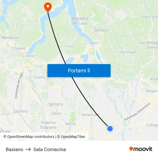 Basiano to Sala Comacina map