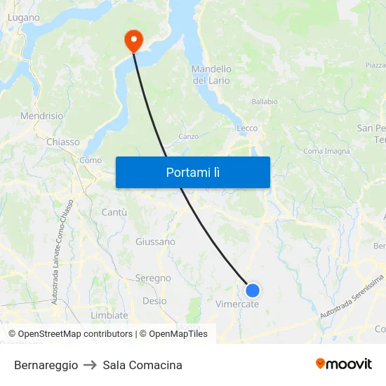 Bernareggio to Sala Comacina map
