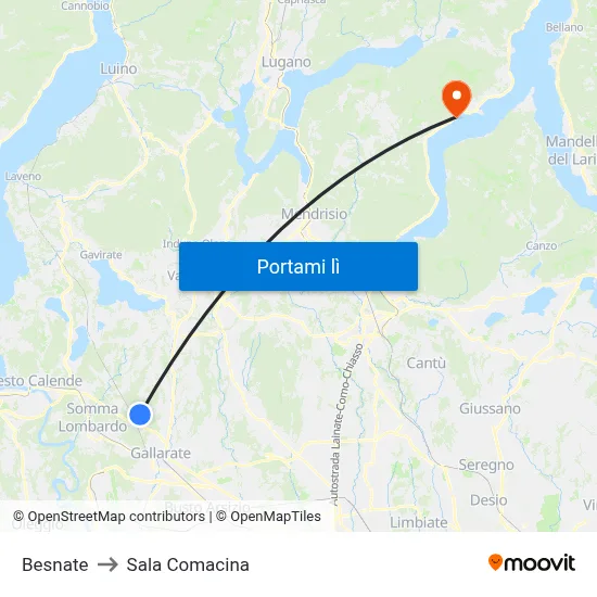 Besnate to Sala Comacina map