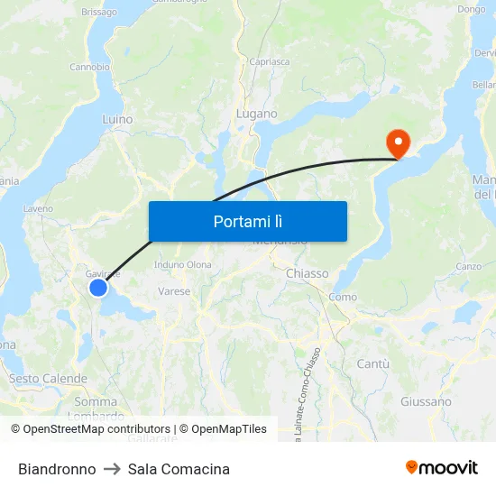 Biandronno to Sala Comacina map