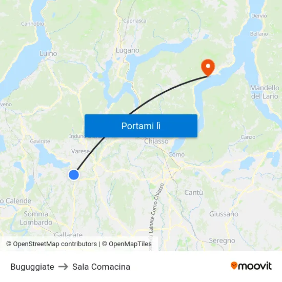Buguggiate to Sala Comacina map