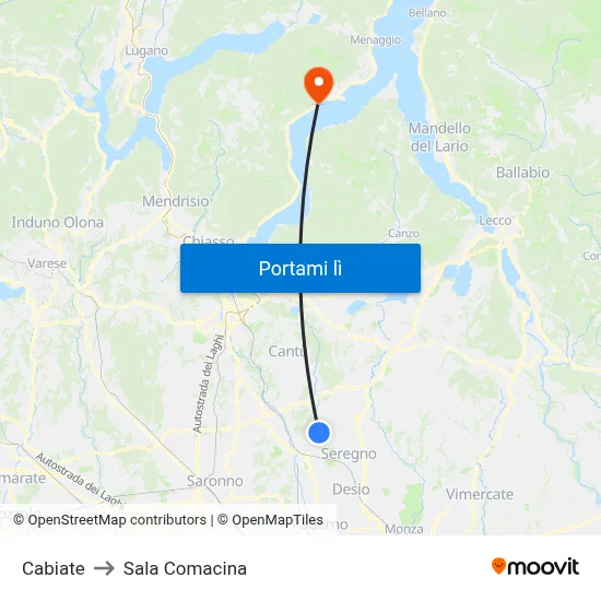 Cabiate to Sala Comacina map