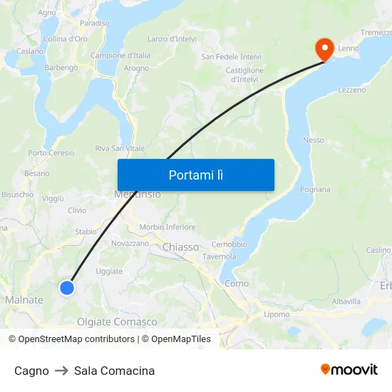 Cagno to Sala Comacina map