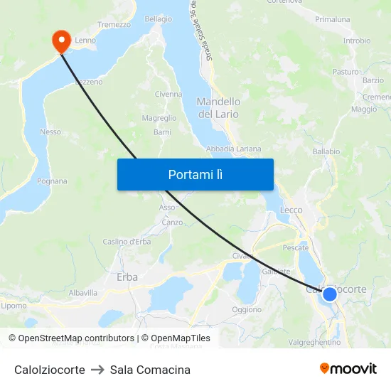 Calolziocorte to Sala Comacina map
