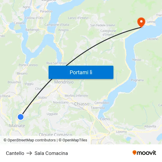 Cantello to Sala Comacina map