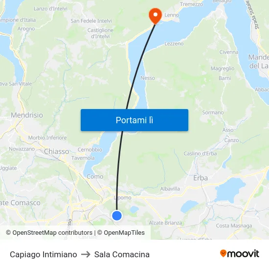 Capiago Intimiano to Sala Comacina map