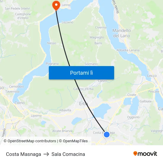 Costa Masnaga to Sala Comacina map
