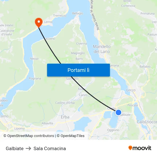 Galbiate to Sala Comacina map