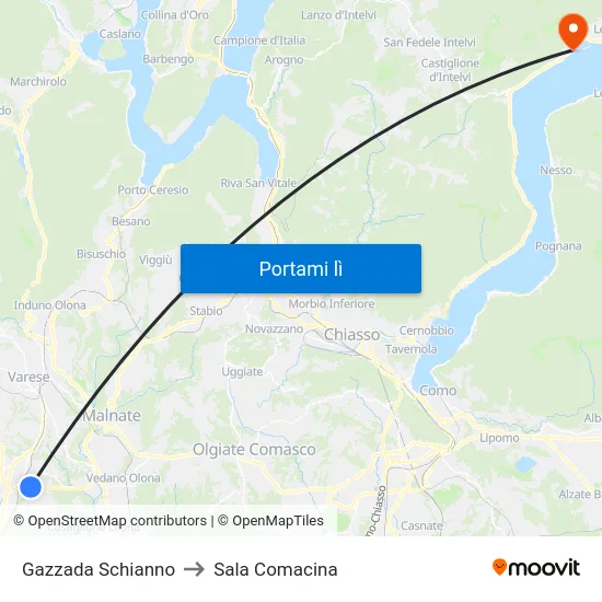 Gazzada Schianno to Sala Comacina map