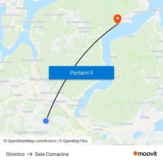 Gironico to Sala Comacina map