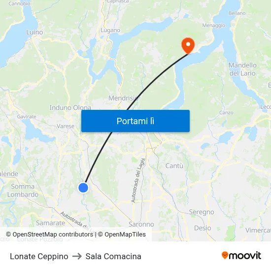 Lonate Ceppino to Sala Comacina map