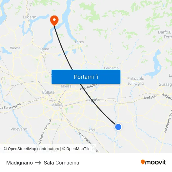 Madignano to Sala Comacina map