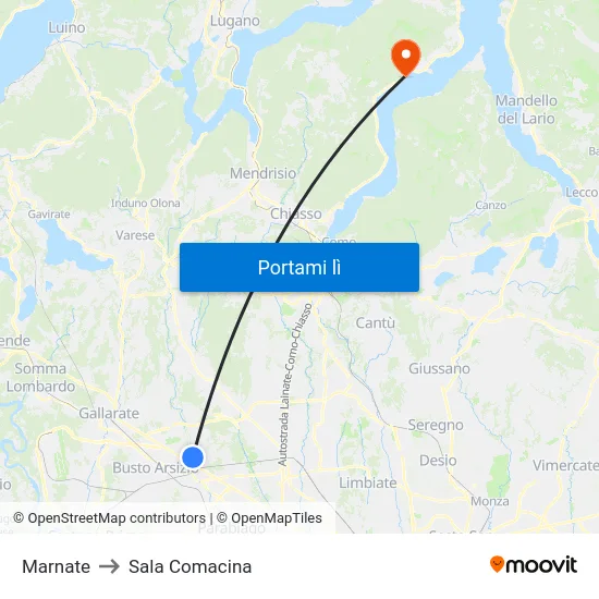 Marnate to Sala Comacina map