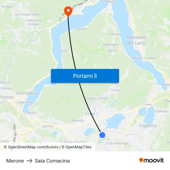 Merone to Sala Comacina map