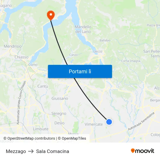 Mezzago to Sala Comacina map