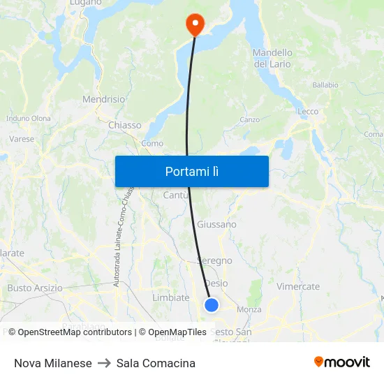 Nova Milanese to Sala Comacina map