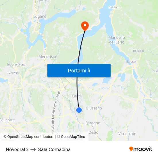 Novedrate to Sala Comacina map