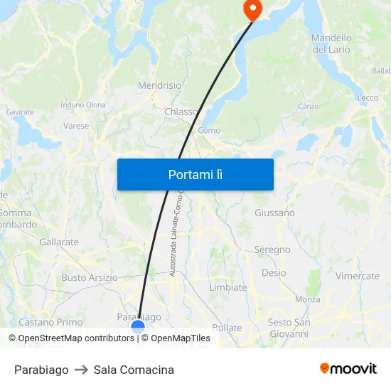 Parabiago to Sala Comacina map