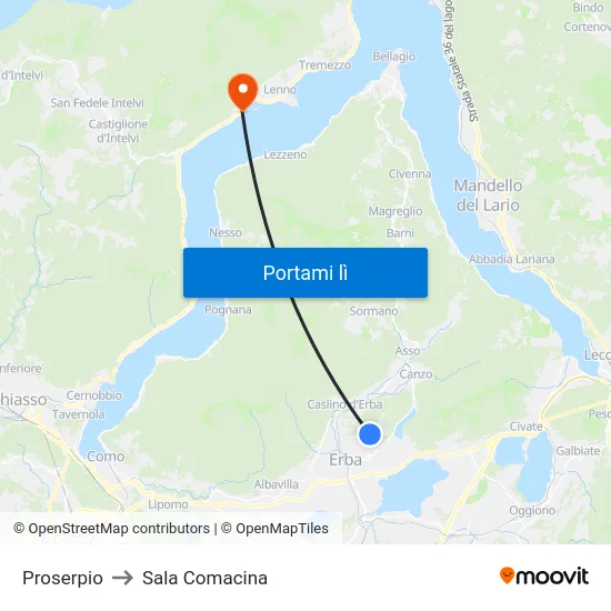 Proserpio to Sala Comacina map