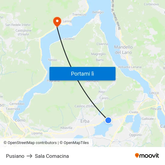 Pusiano to Sala Comacina map