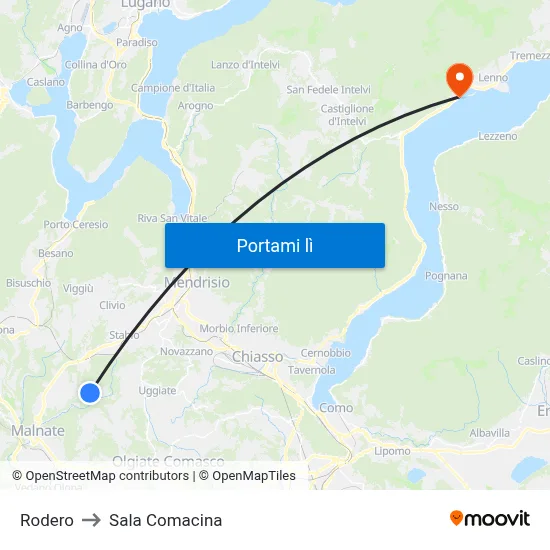 Rodero to Sala Comacina map