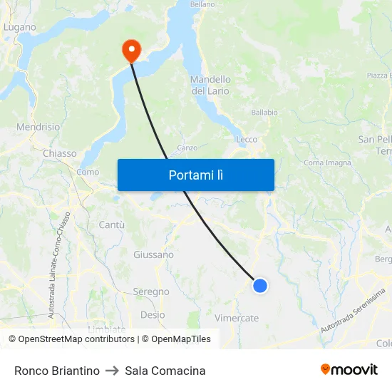 Ronco Briantino to Sala Comacina map