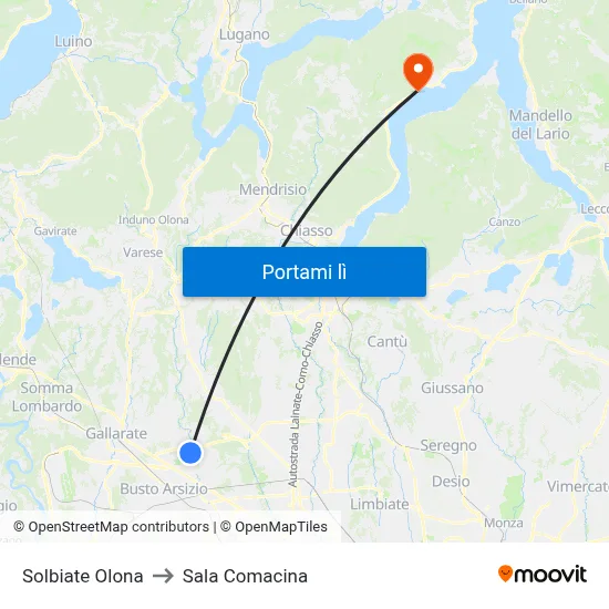 Solbiate Olona to Sala Comacina map