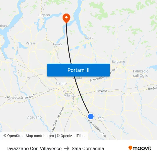 Tavazzano Con Villavesco to Sala Comacina map