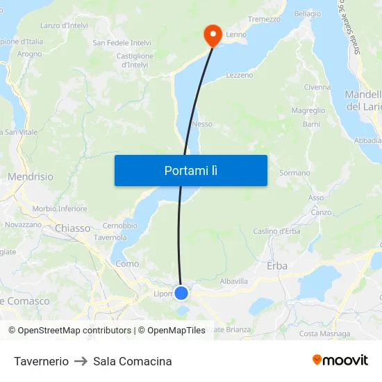 Tavernerio to Sala Comacina map