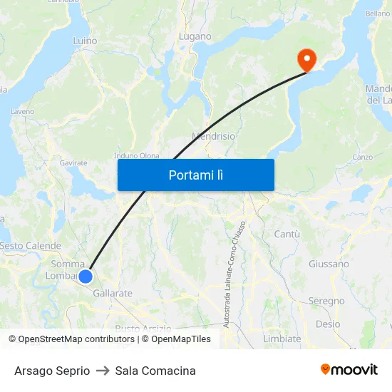 Arsago Seprio to Sala Comacina map