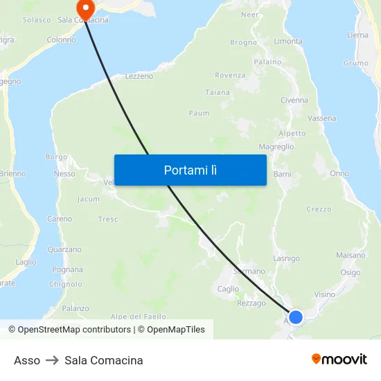 Asso to Sala Comacina map