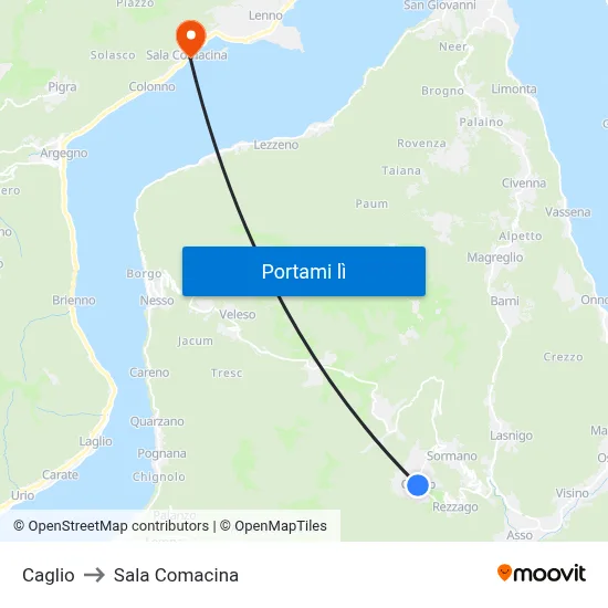 Caglio to Sala Comacina map