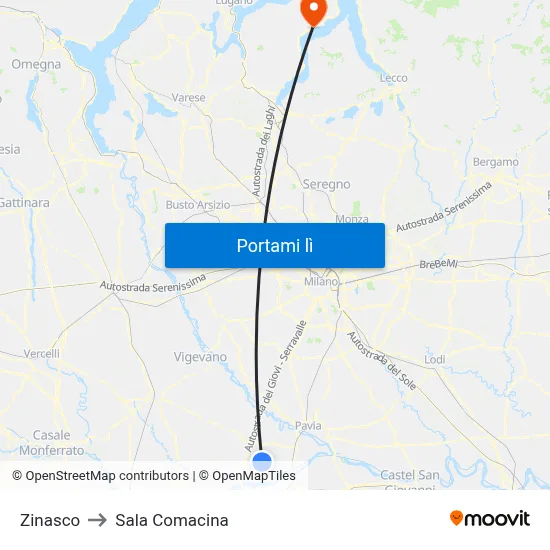 Zinasco to Sala Comacina map