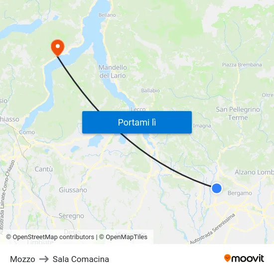 Mozzo to Sala Comacina map