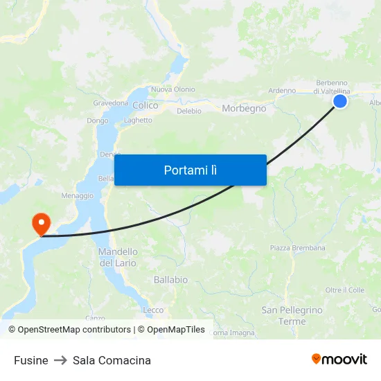 Fusine to Sala Comacina map