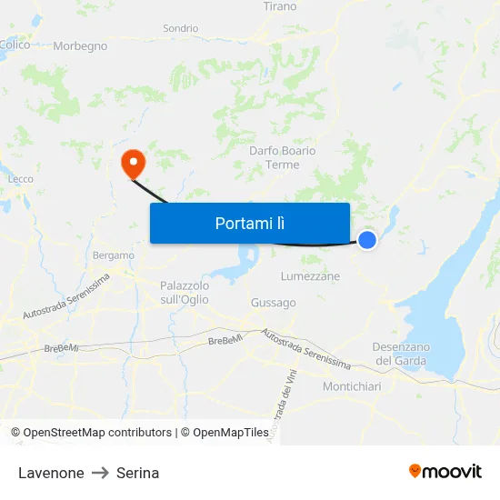 Lavenone to Serina map