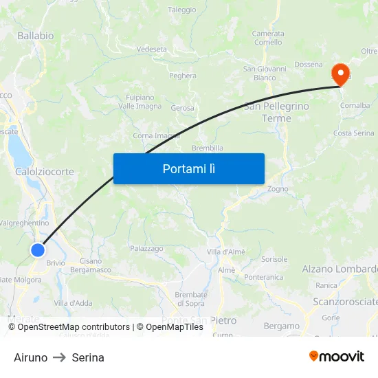 Airuno to Serina map