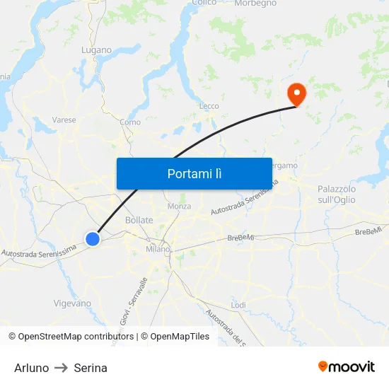 Arluno to Serina map