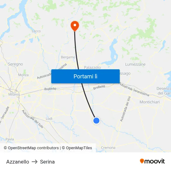 Azzanello to Serina map
