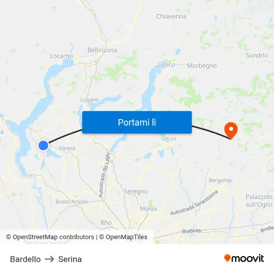 Bardello to Serina map