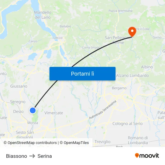 Biassono to Serina map
