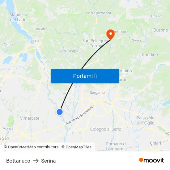 Bottanuco to Serina map