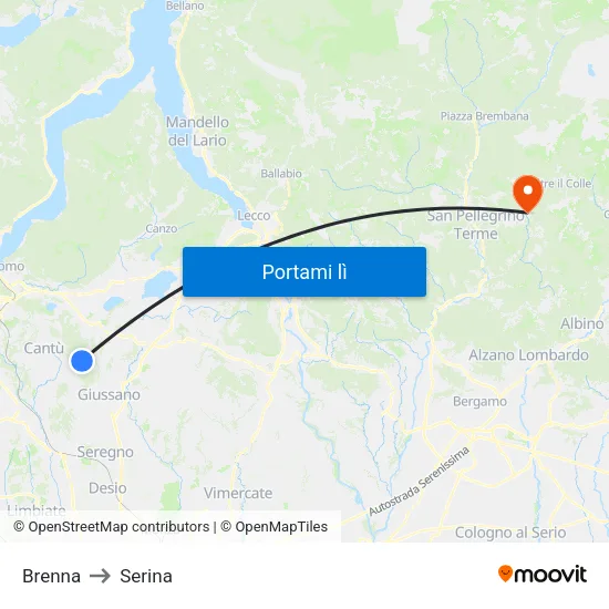 Brenna to Serina map